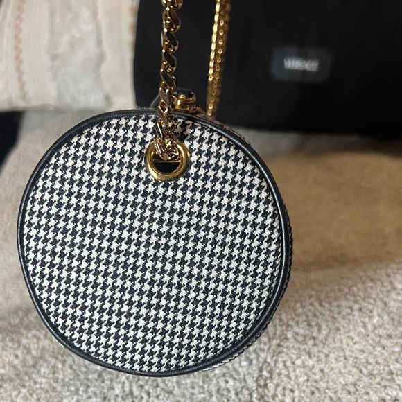 Versace Mini Barrel Bag – Houndstooth Fabric & Lamb Leather - NWT - Picture 3 of 16